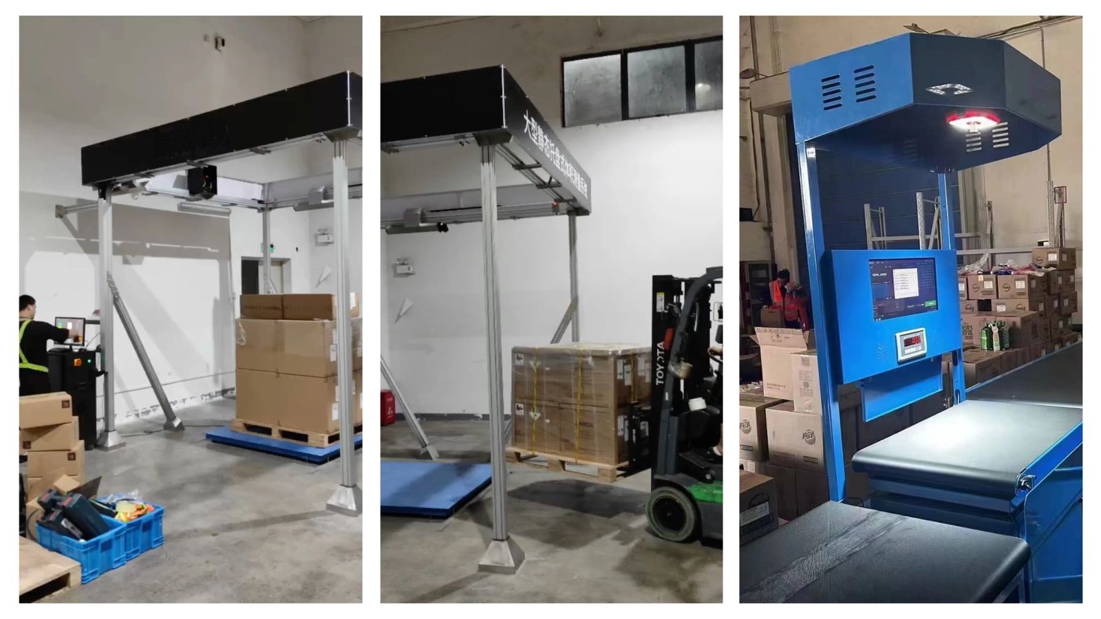 Pallet DWS gantry beside a parcel DWS station on a conveyor